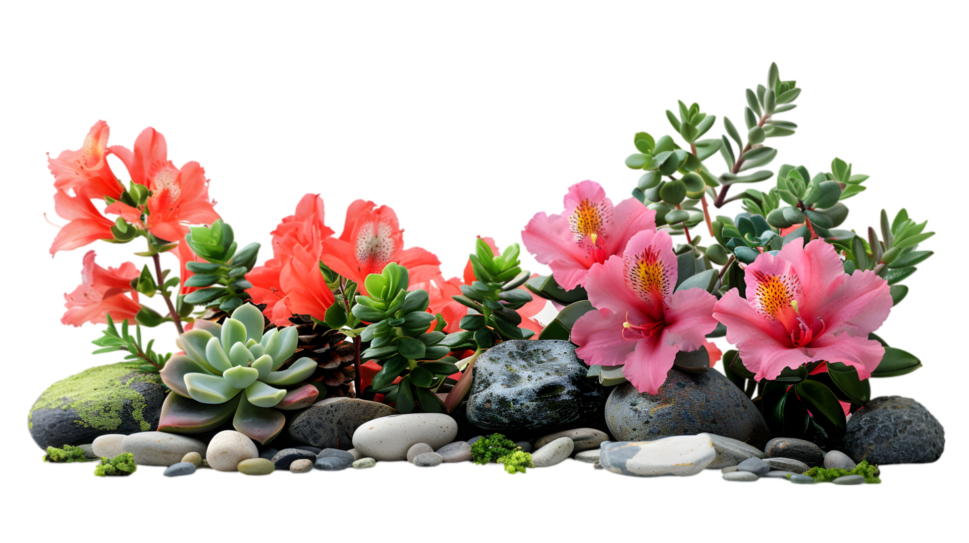 Succulent garden with flowers isolated on a transparent background ...
