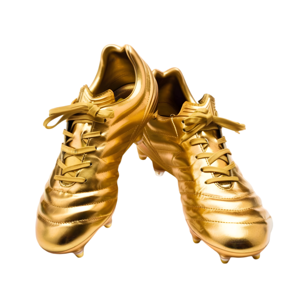 Golden soccer cleats isolated on a transparent background png