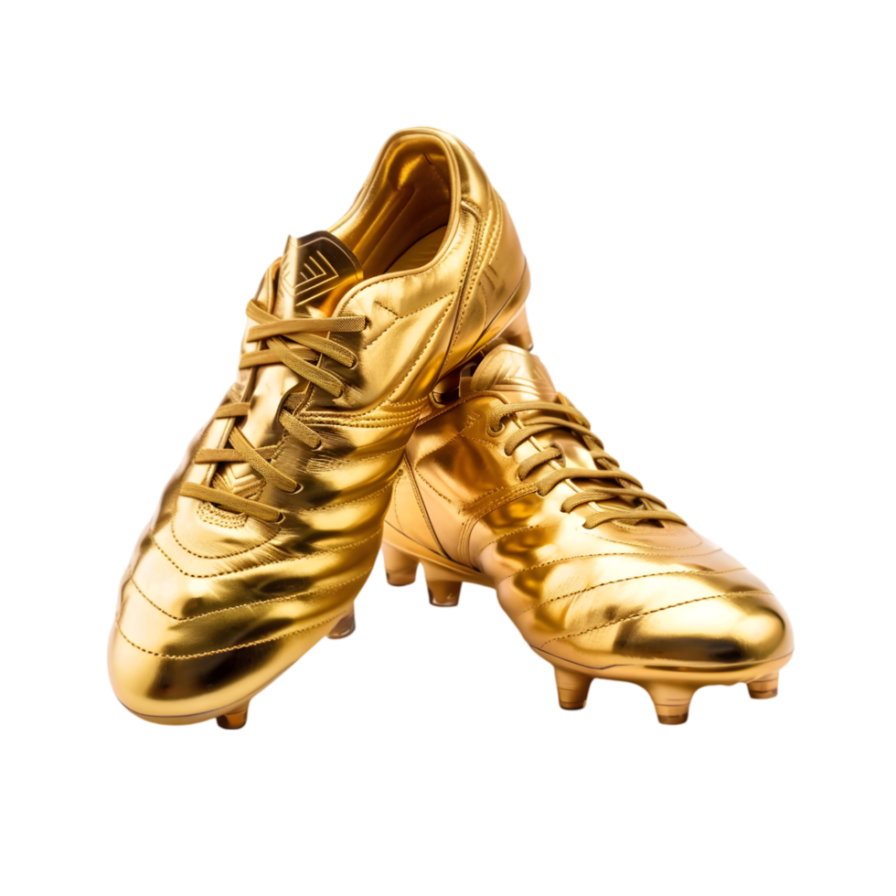 Golden soccer cleats isolated on a transparent background png
