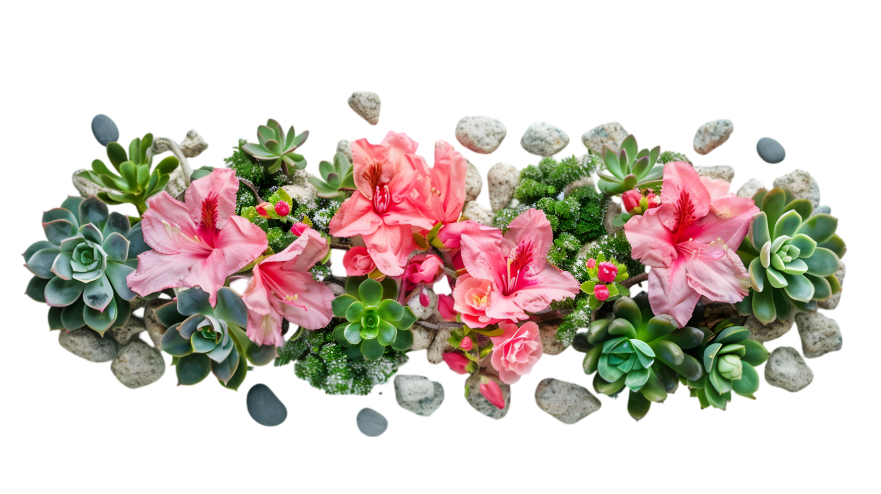 Pink flowers with green leaves isolated on a transparent background png