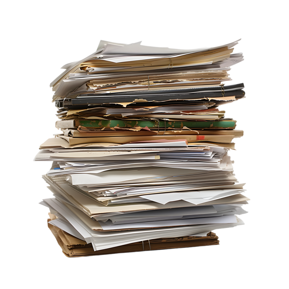Papers and files isolated on a transparent background png