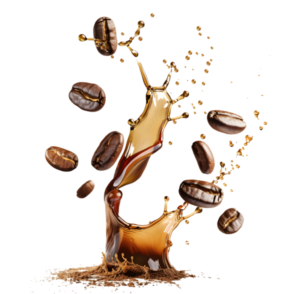 Coffee splash with beans isolated on a transparent background png