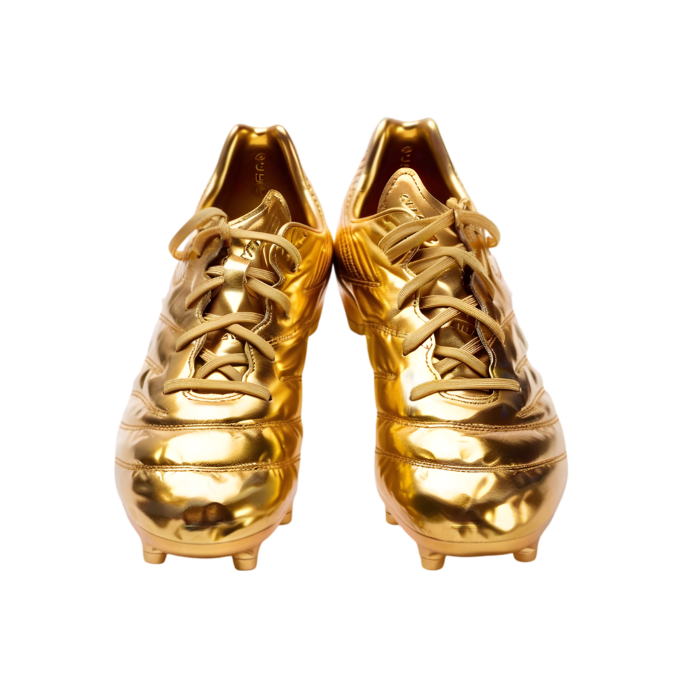 Golden soccer cleats isolated on a transparent background png