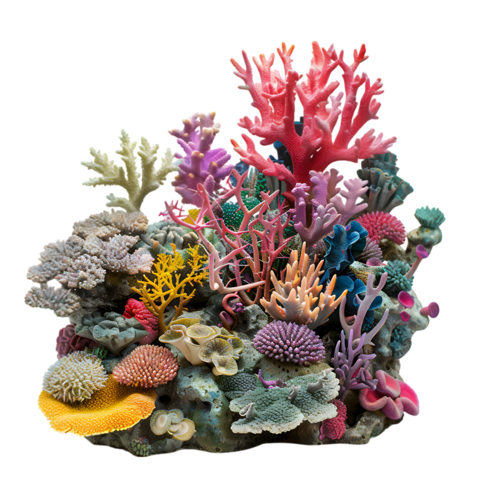 Colorful coral reef isolated on a transparent background png