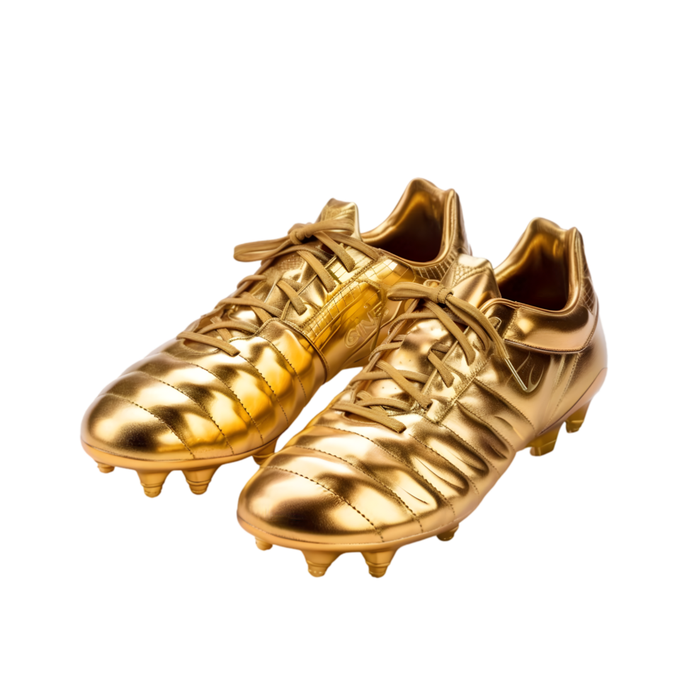 Golden soccer cleats isolated on a transparent background png
