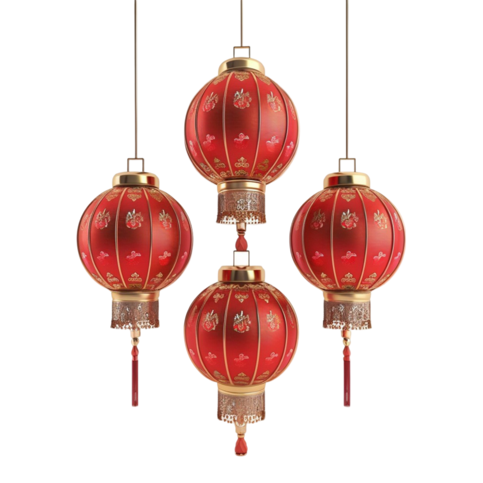 3d chinese new year lantern on isolated transparent background Genereted AI png