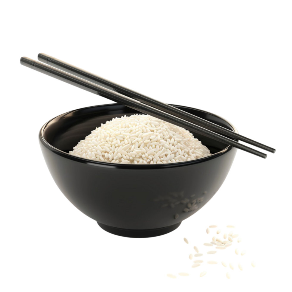 Rice in a Bowl with Chopsticks on Transparent Background Genereted AI png