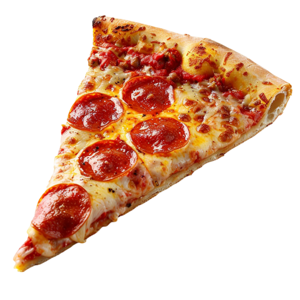 Slice of pepperoni pizza flying on transparency background Genereted AI png