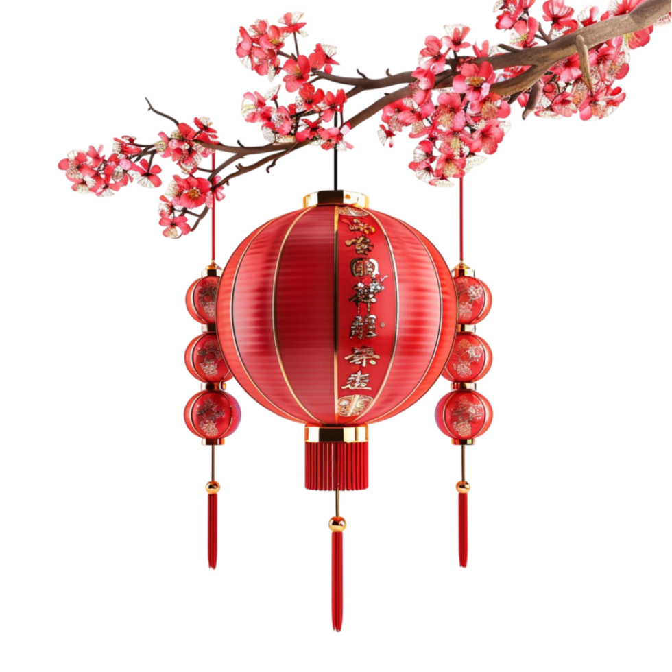 Chinese New Year Lanterns with Cherry Blossom Genereted AI png