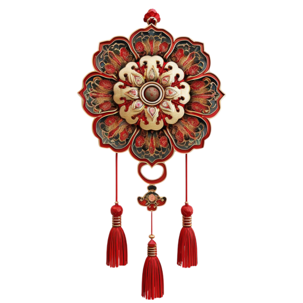 chinese traditional wall hanging with red tassels Genereted AI png