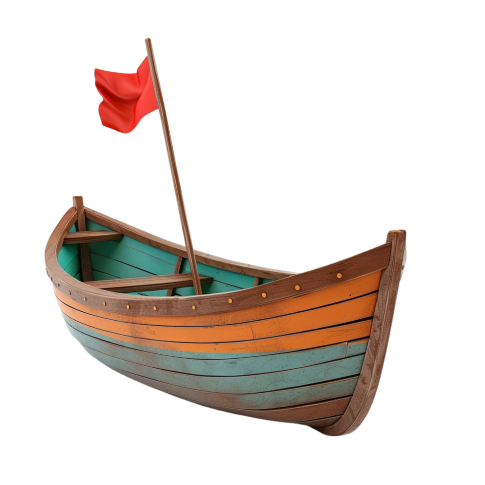 Wooden boat with red flag isolated on transparent background Genereted AI png