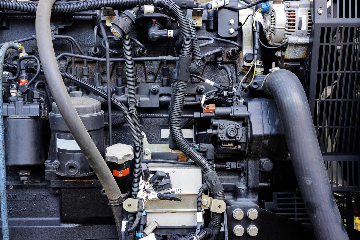 The powerful engine of a car. Internal design of engine. Car engine part. Modern powerful car engine. photo