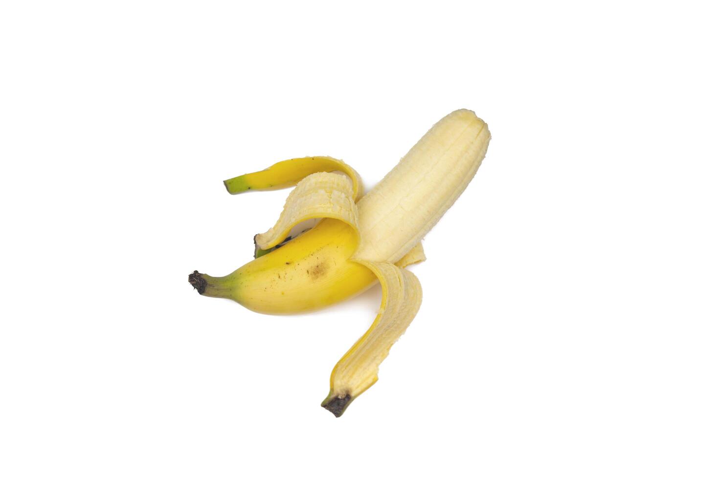 Banana isolated on white background. Peeled bananas concept photo