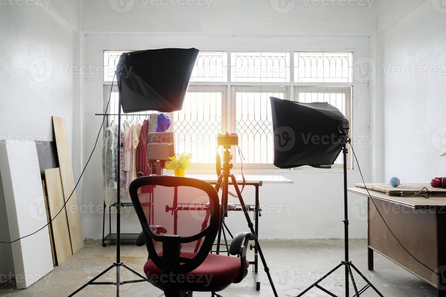 Photo Studio concept. The camera is located and the props.