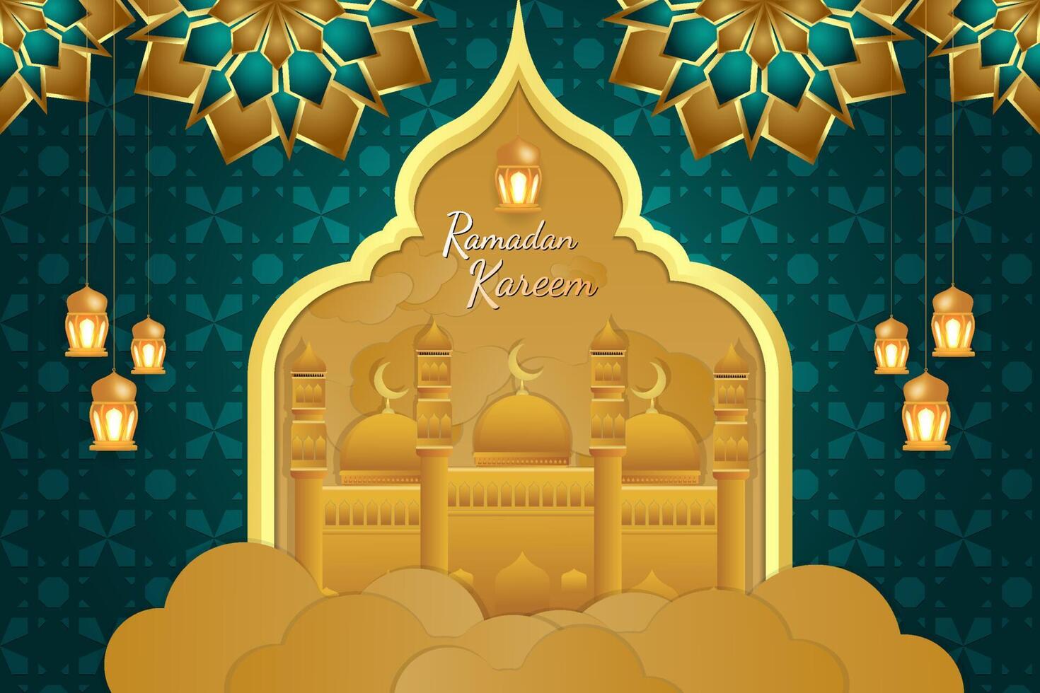 Ramadan Kareem stylish Islamic background with gold and green color vector