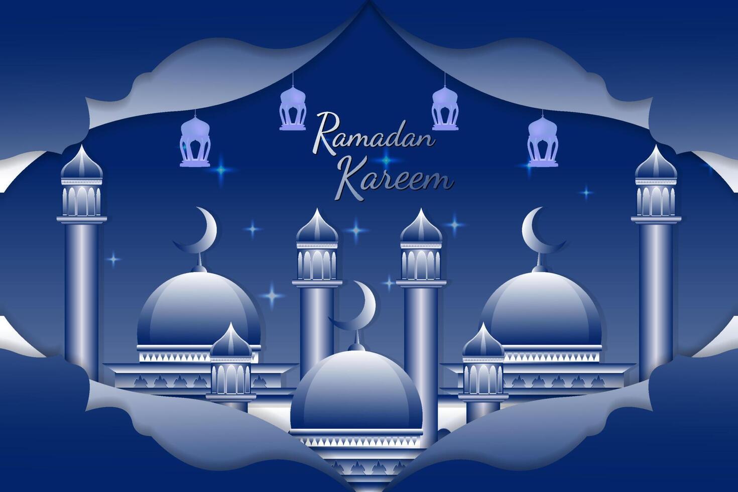 Ramadan Kareem stylish Islamic background with blue color vector