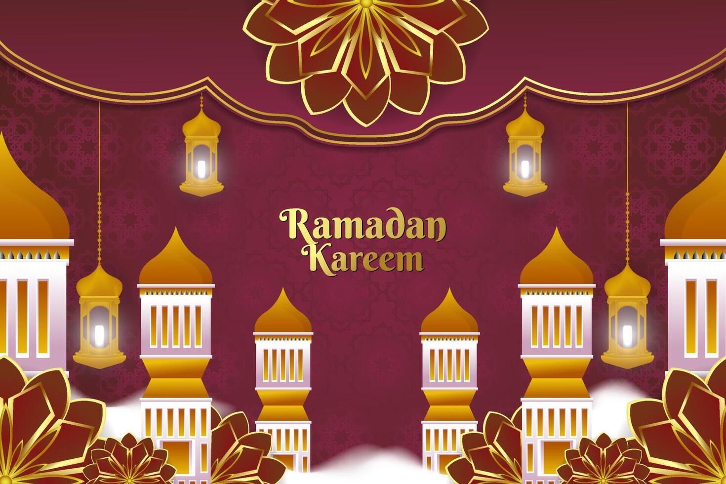 Ramadan Kareem stylish Islamic background with red and gold color vector