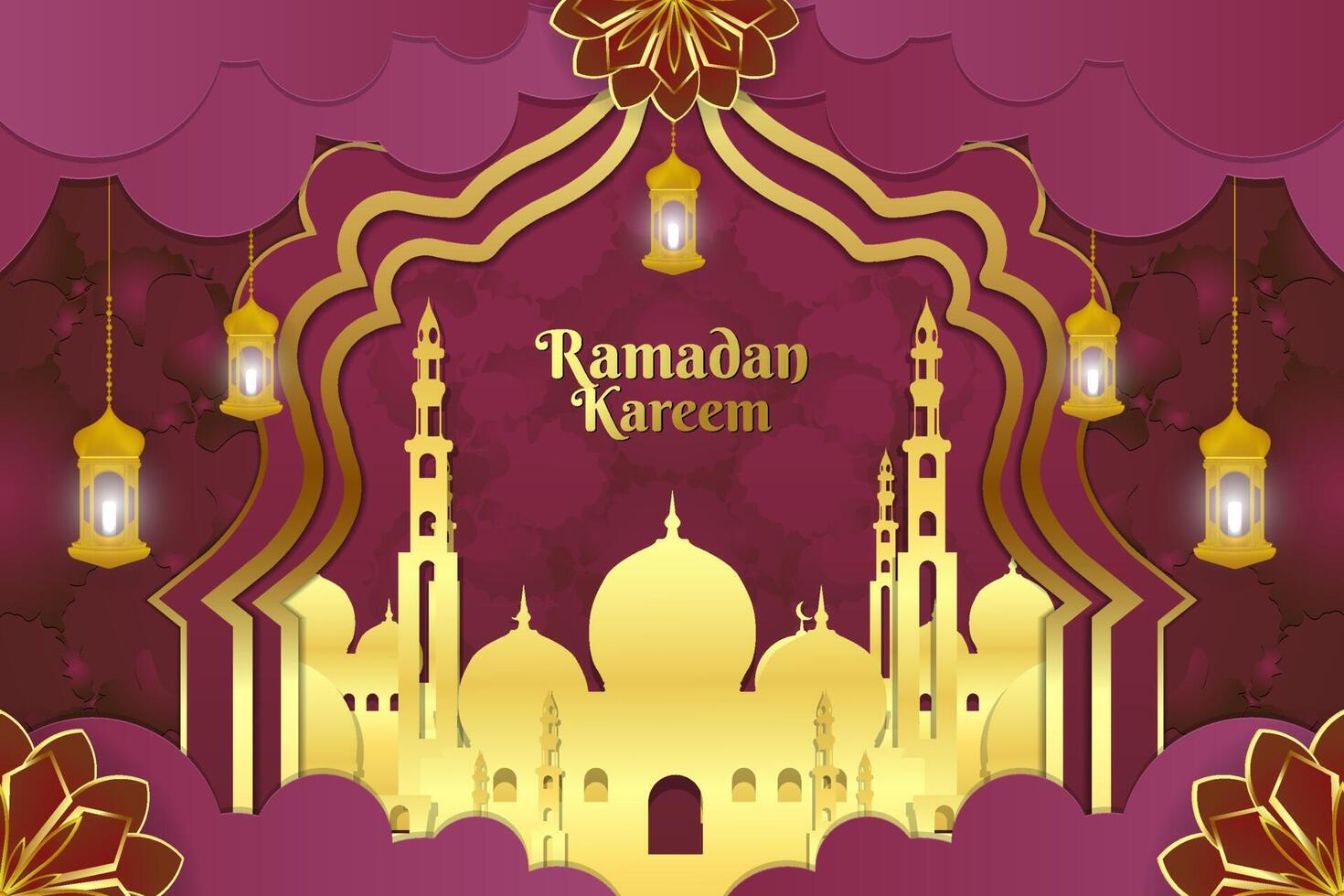 Ramadan Kareem stylish Islamic background with gold mosque and red color vector