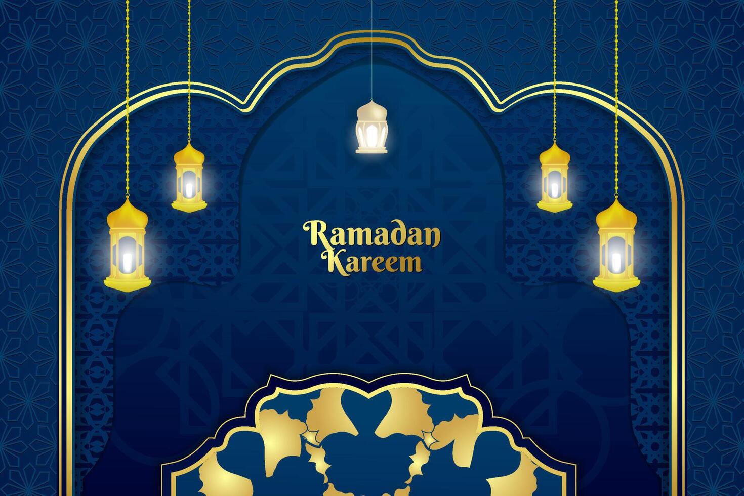 Ramadan Kareem Islamic pattern background blue and gold luxury color with element vector