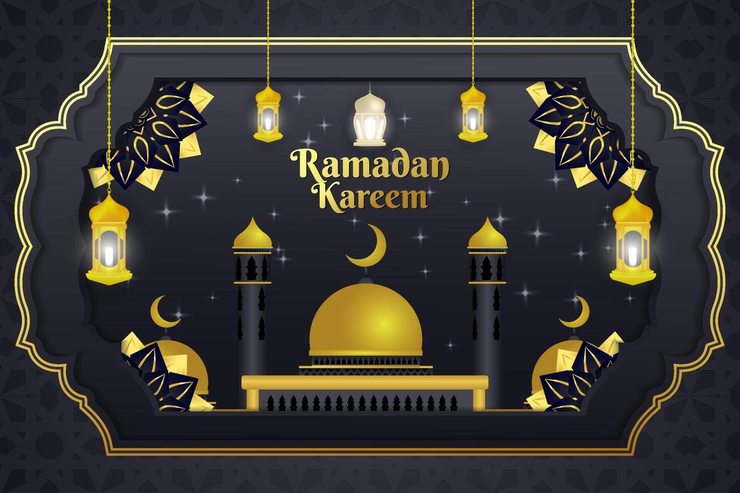 Ramadan Kareem background Islamic mosque black and gold color with element vector
