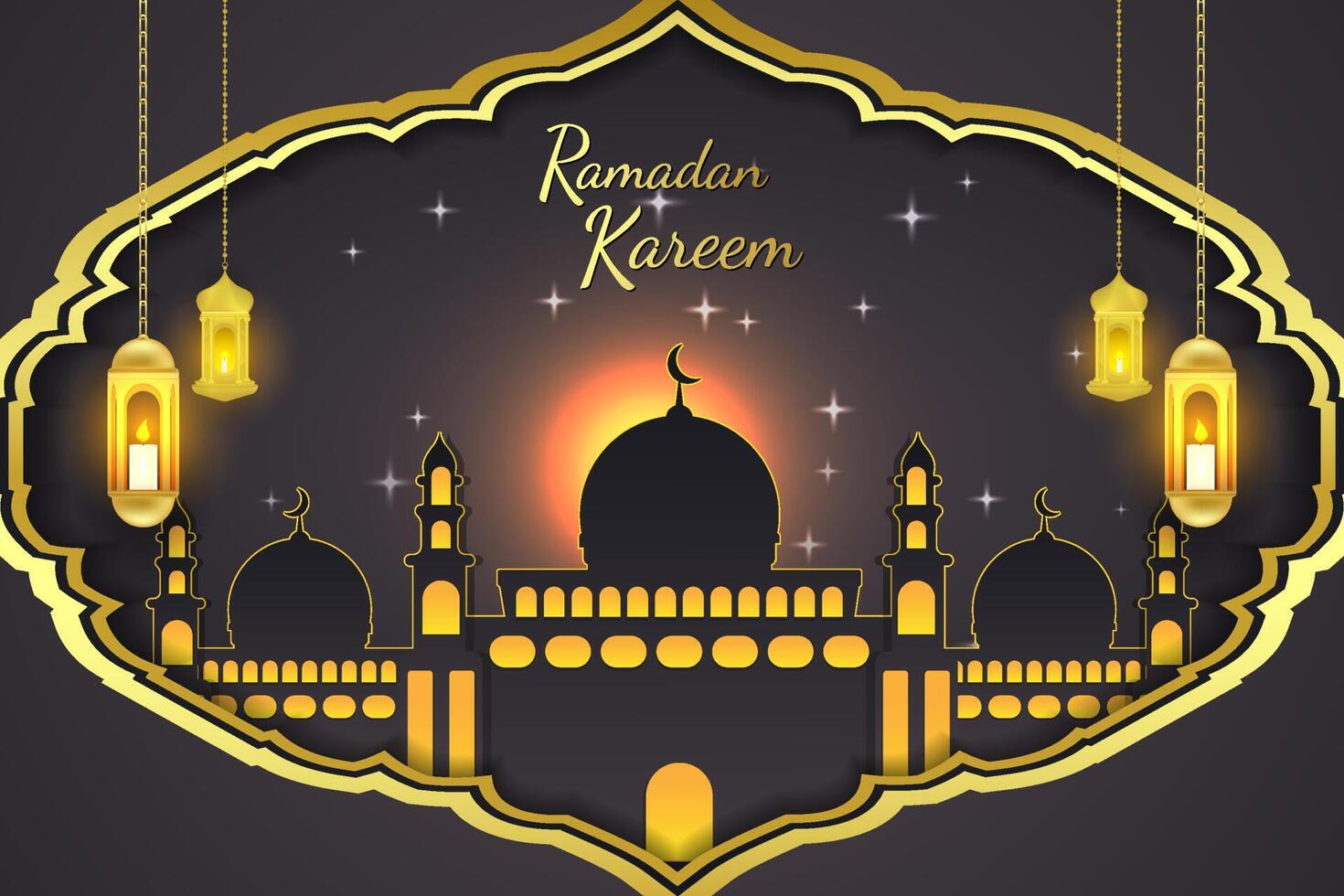 Ramadan Kareem Islamic background black and gold color with mosque vector