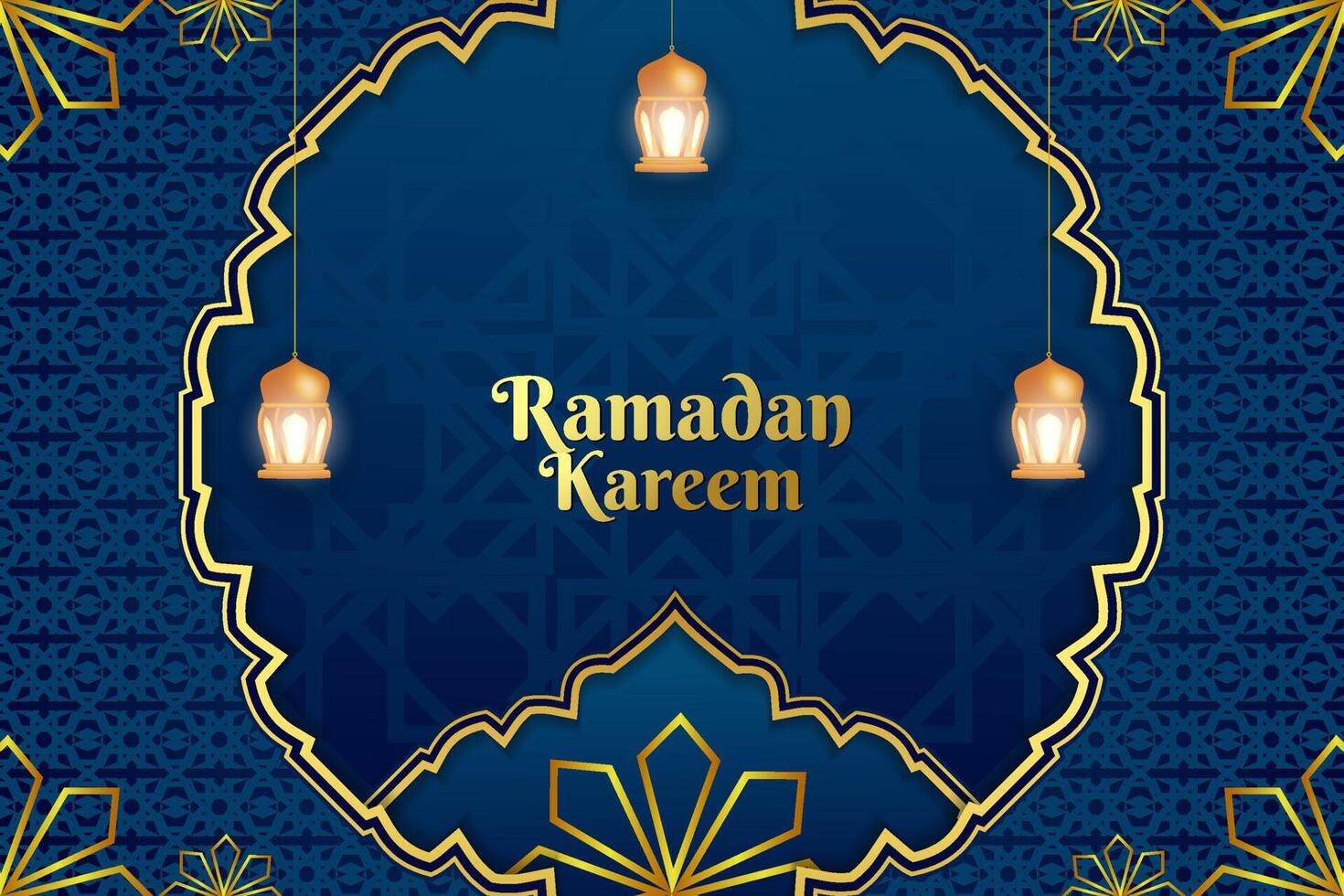 Ramadan Kareem background Islamic blue and gold color with element vector
