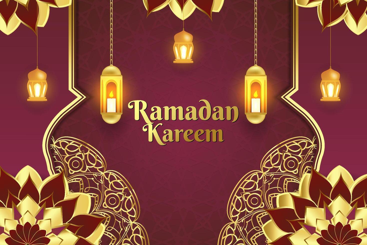 Ramadan Kareem background Islamic with red and gold vector