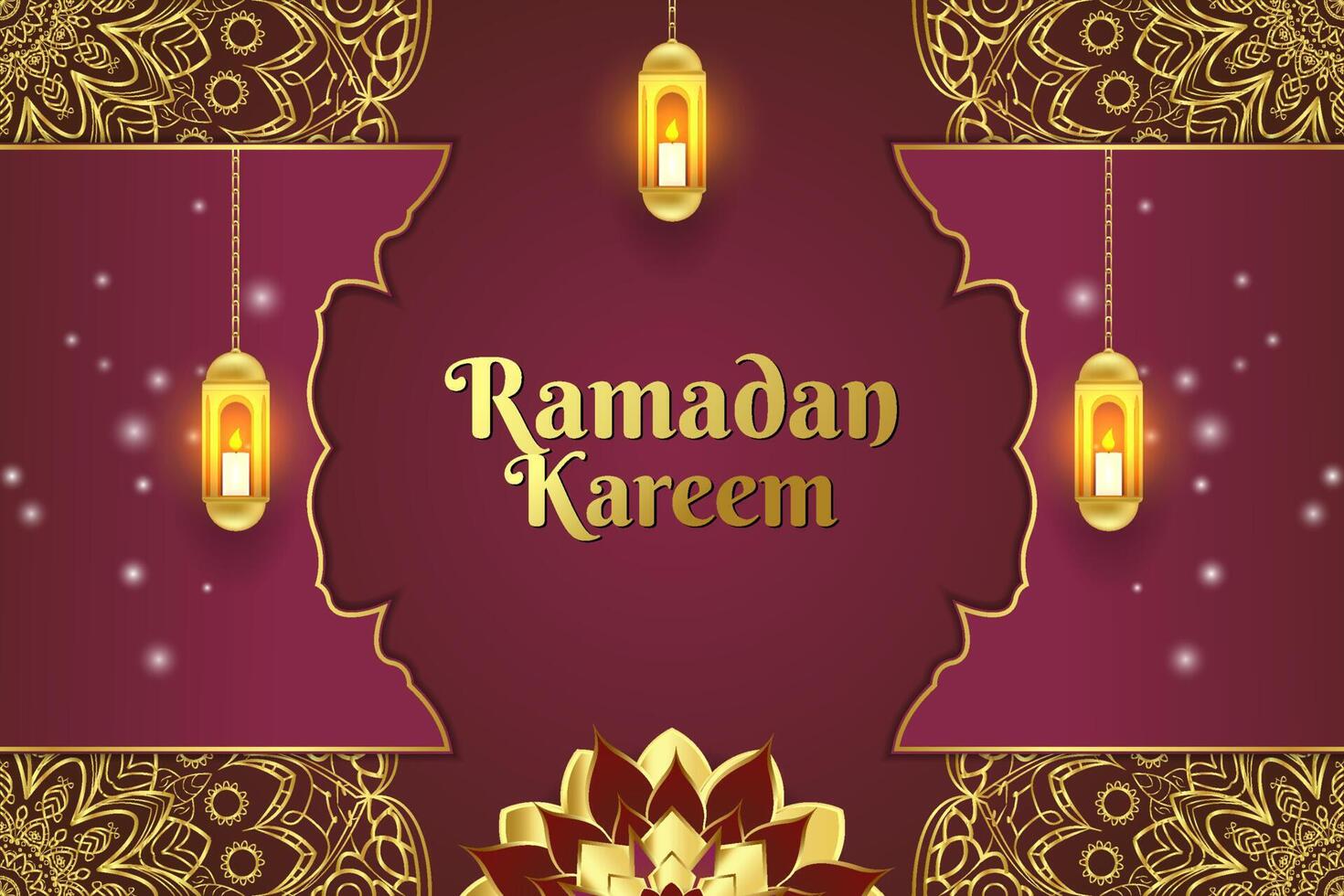 Background Ramadan style Islamic red and gold with element vector