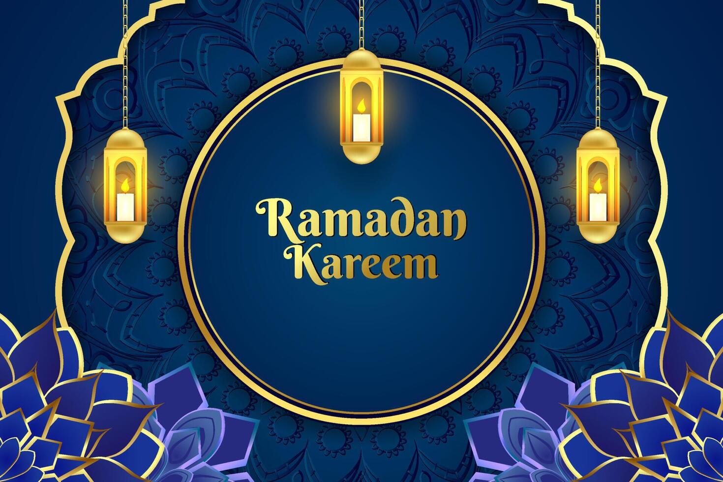 Ramadan Kareem background gold and blue color with ornament flower vector