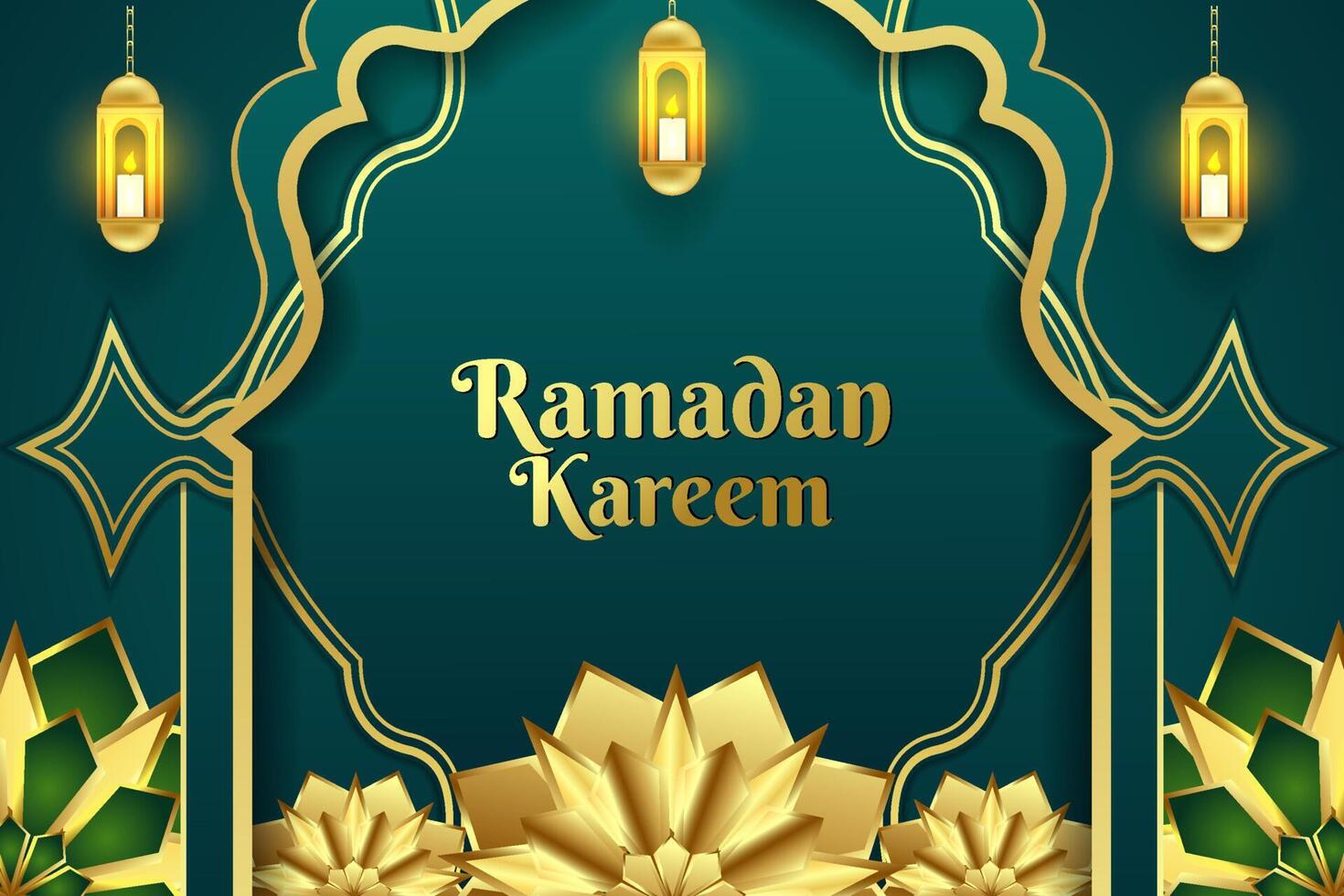 Ramadan Kareem background Islamic green color with ornament vector