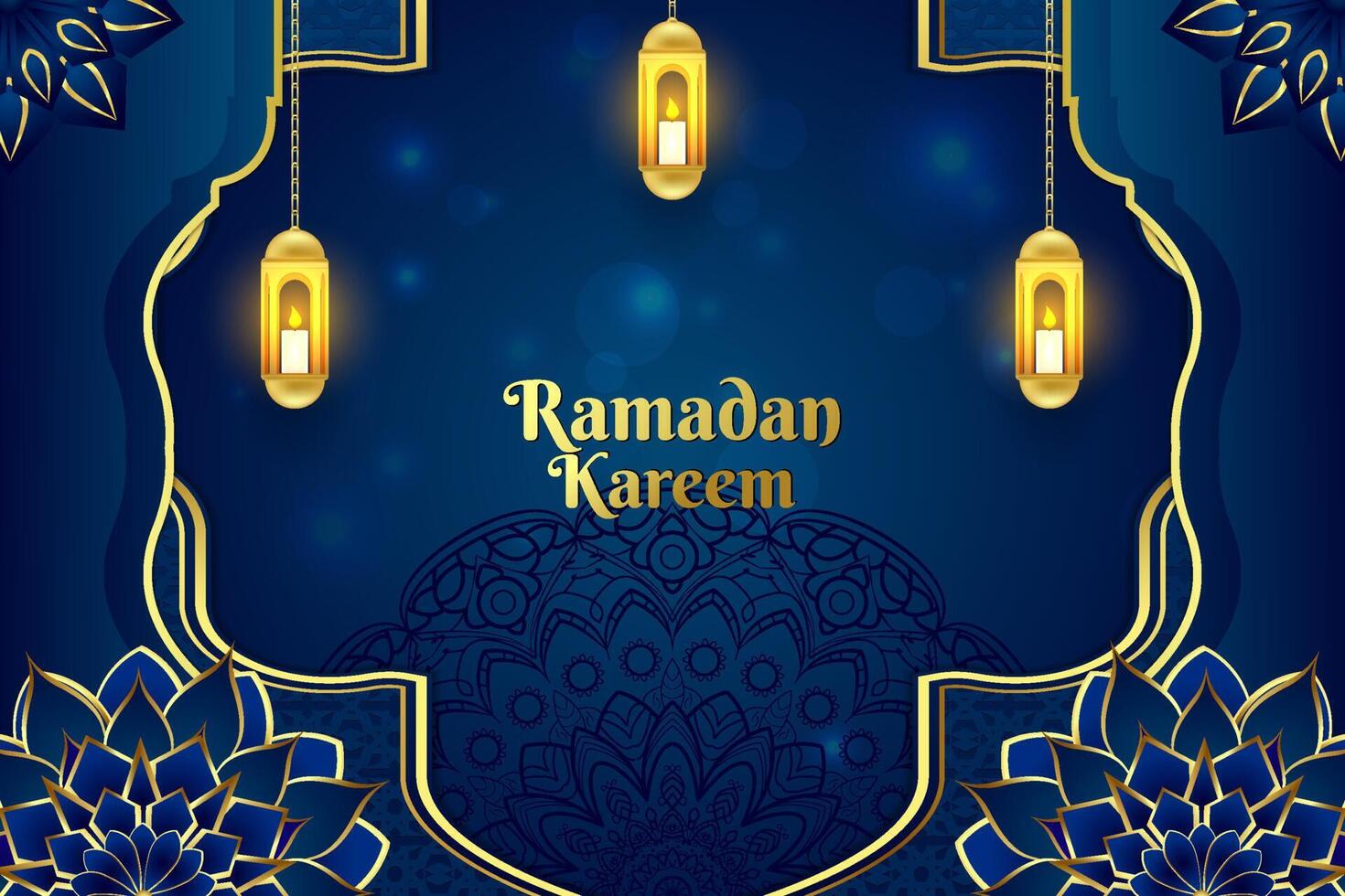 Ramadan Islamic background blue and gold color with element vector