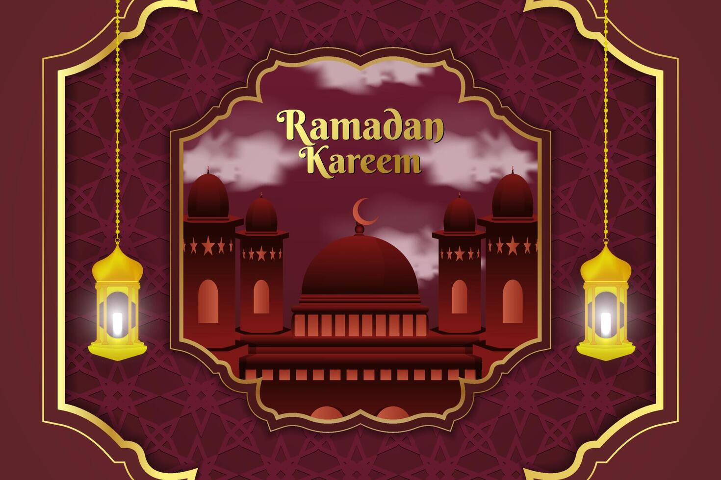 Ramadan Kareem background Islamic mosque and red color vector