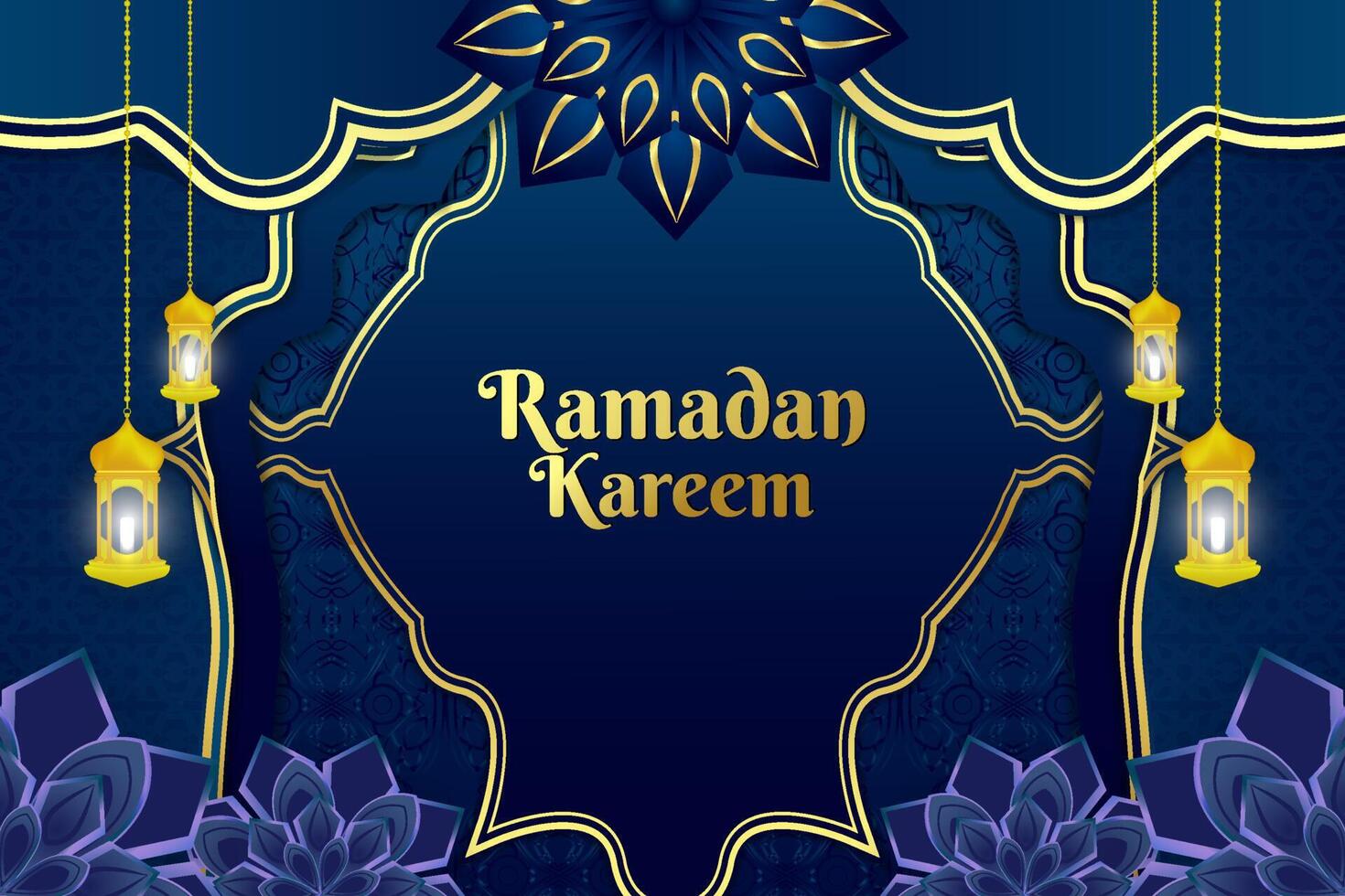 Ramadan Kareem Islamic background blue color with element vector