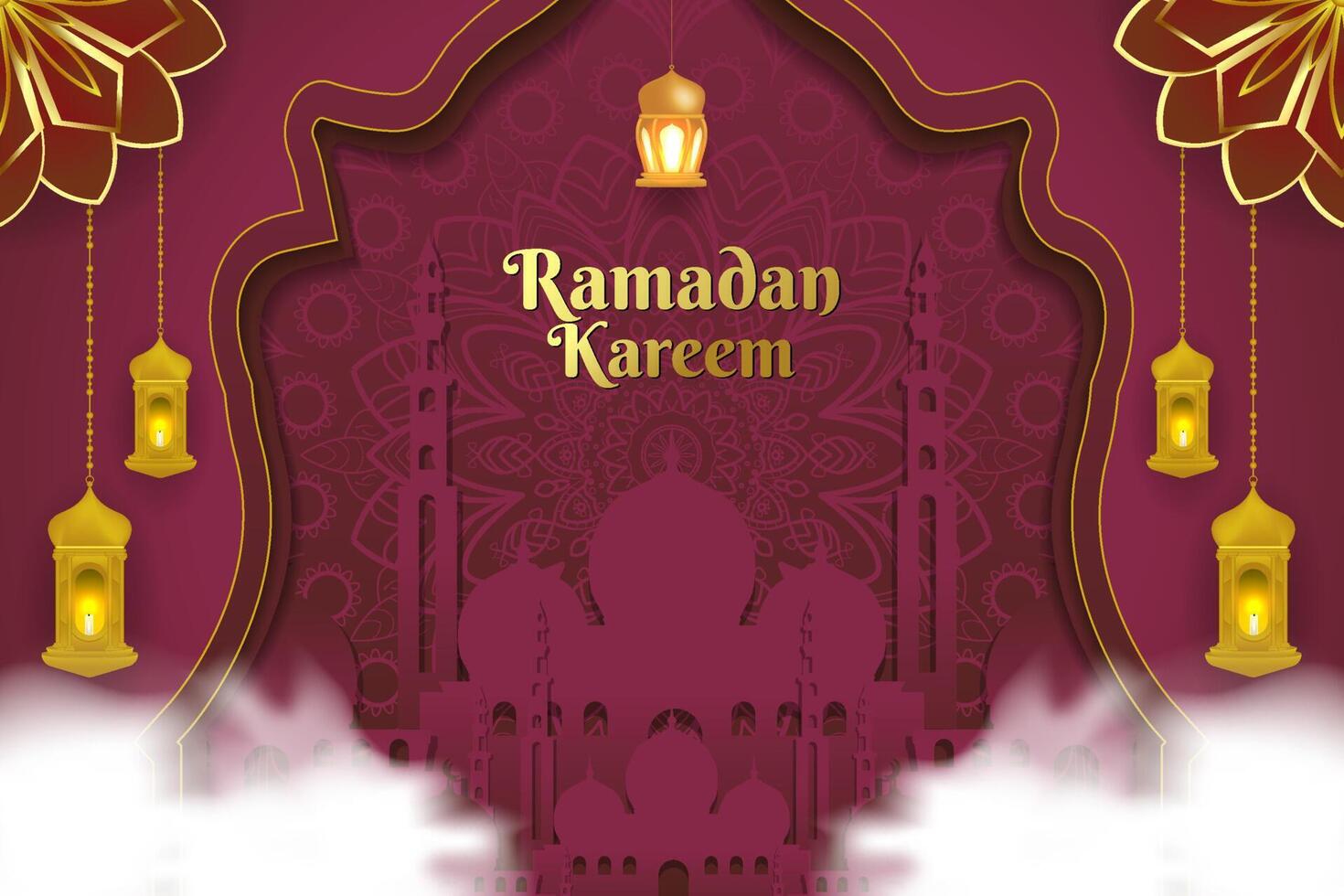 Ramadan background Islamic with red color and element vector