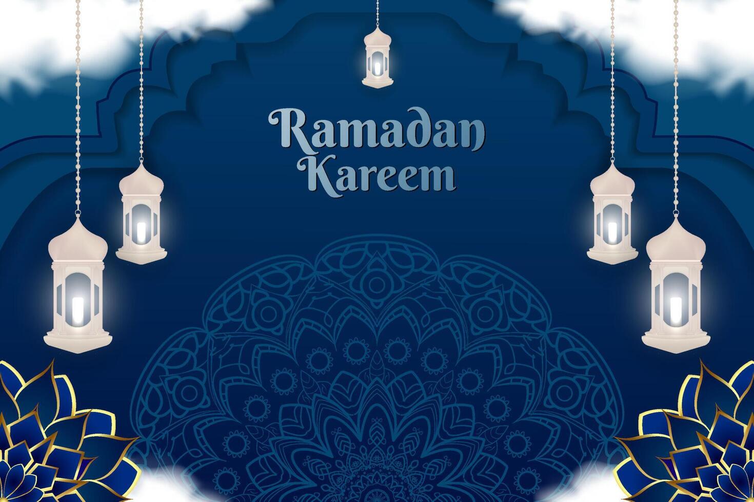 Ramadan Kareem Islamic blue color background with element vector