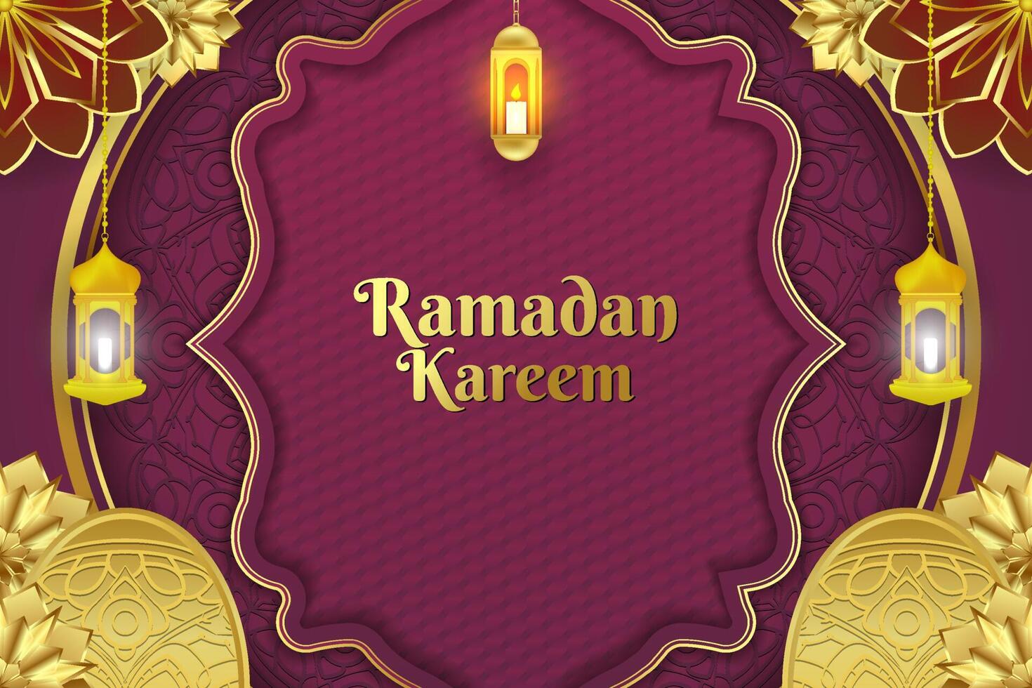 Ramadan background style Islamic red color with gold ornament vector