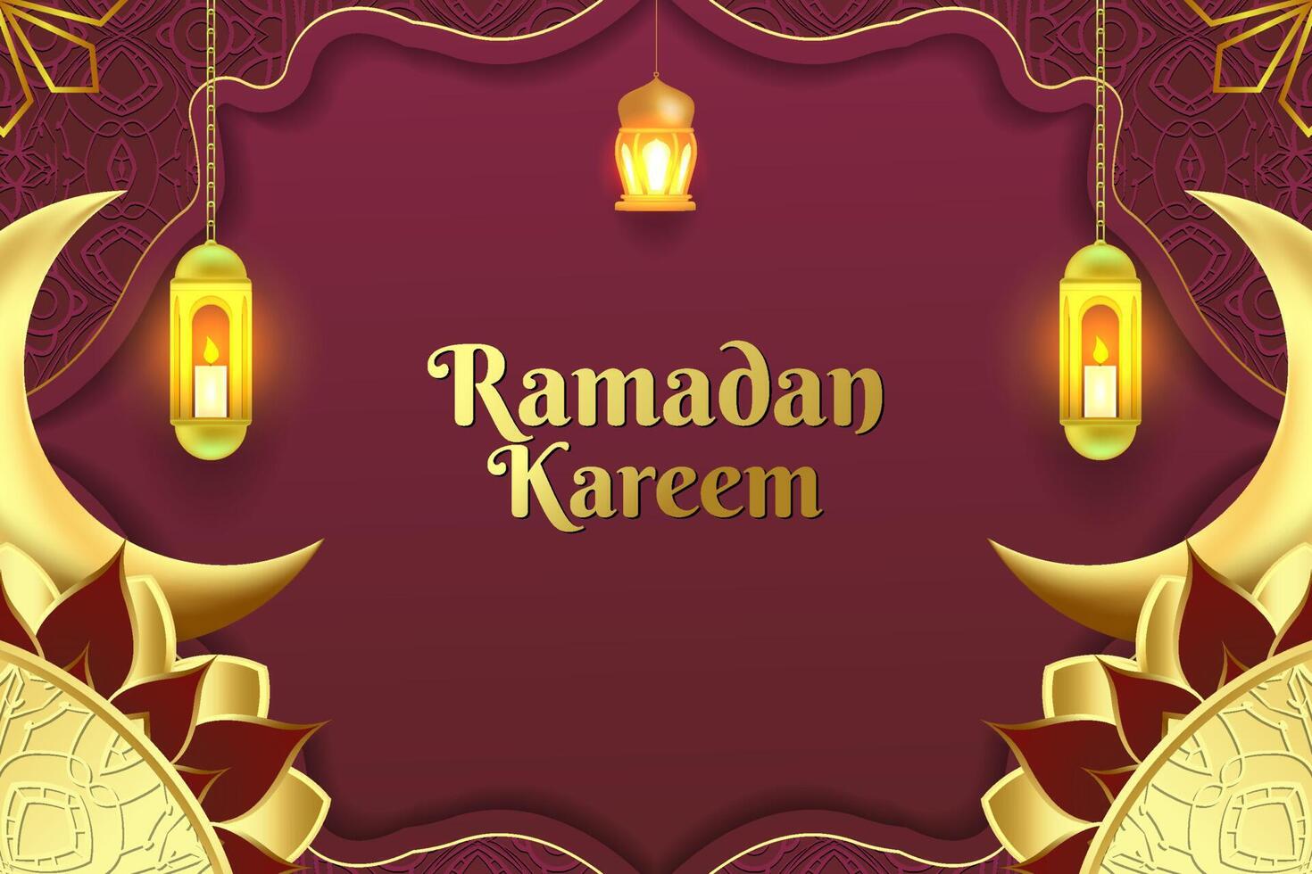 Ramadan Kareem Islamic background red and gold color with element vector