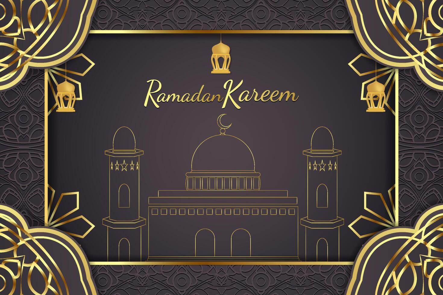 Ramadan Kareem background Islamic black and gold with mosque vector