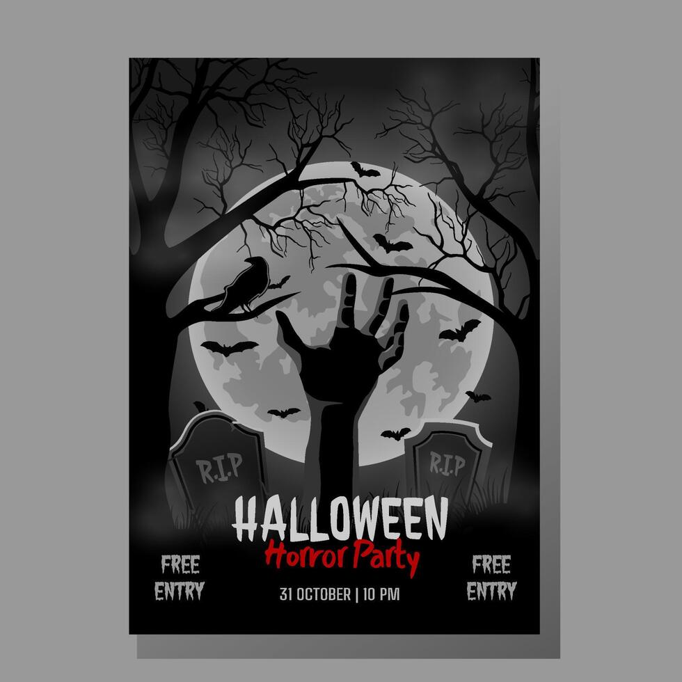 Halloween Horror Party Dark Grey Mode Poster Design vector