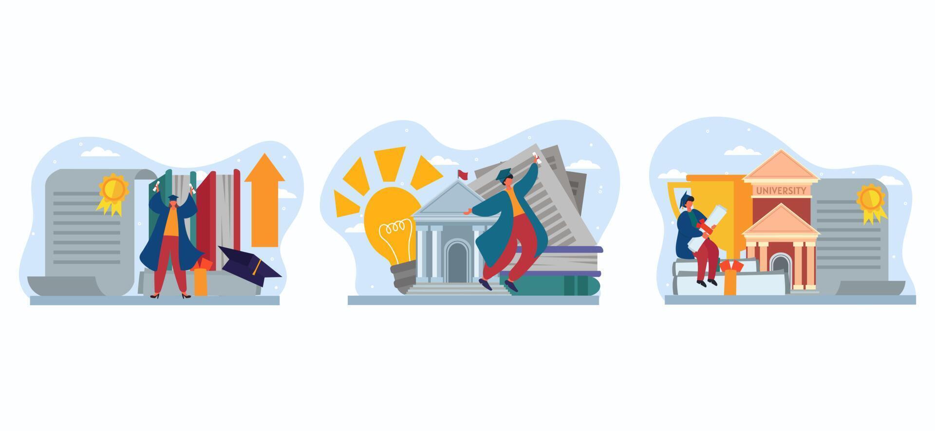 Graduated from College Flat Bundle Design vector