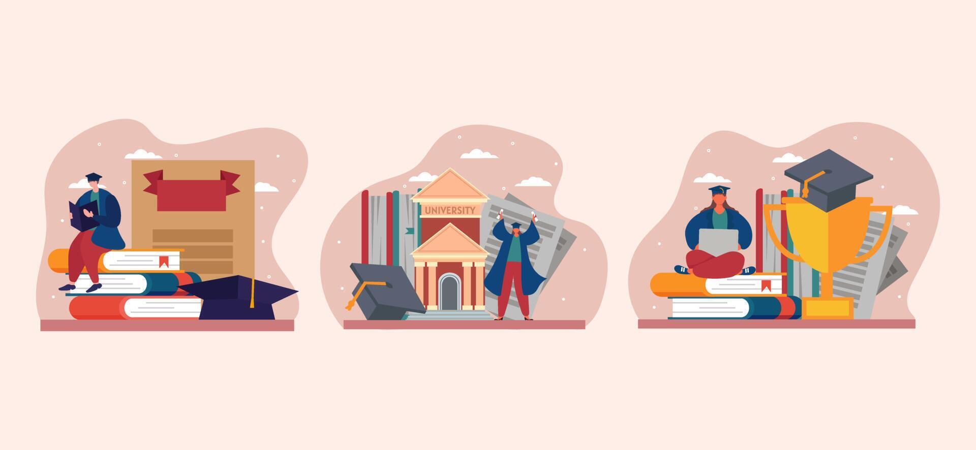 College Graduation Day Flat Bundle Design vector