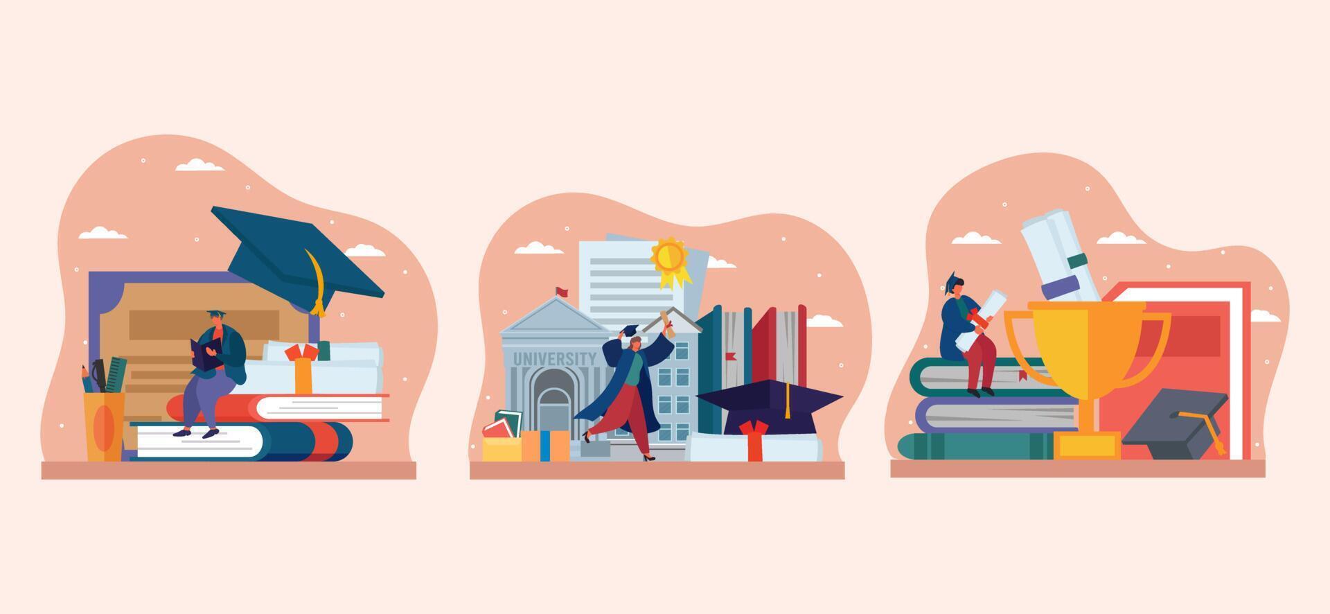 Graduation at School Flat Bundle Design vector
