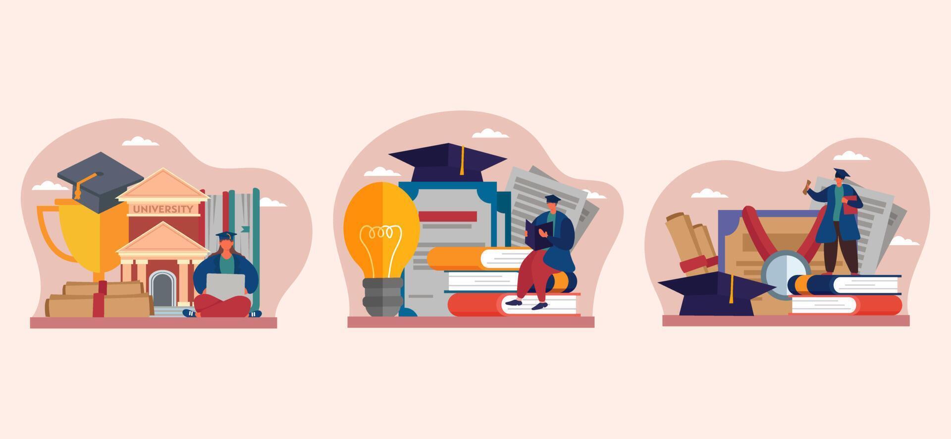 Student Graduation Day Flat Bundle Design vector