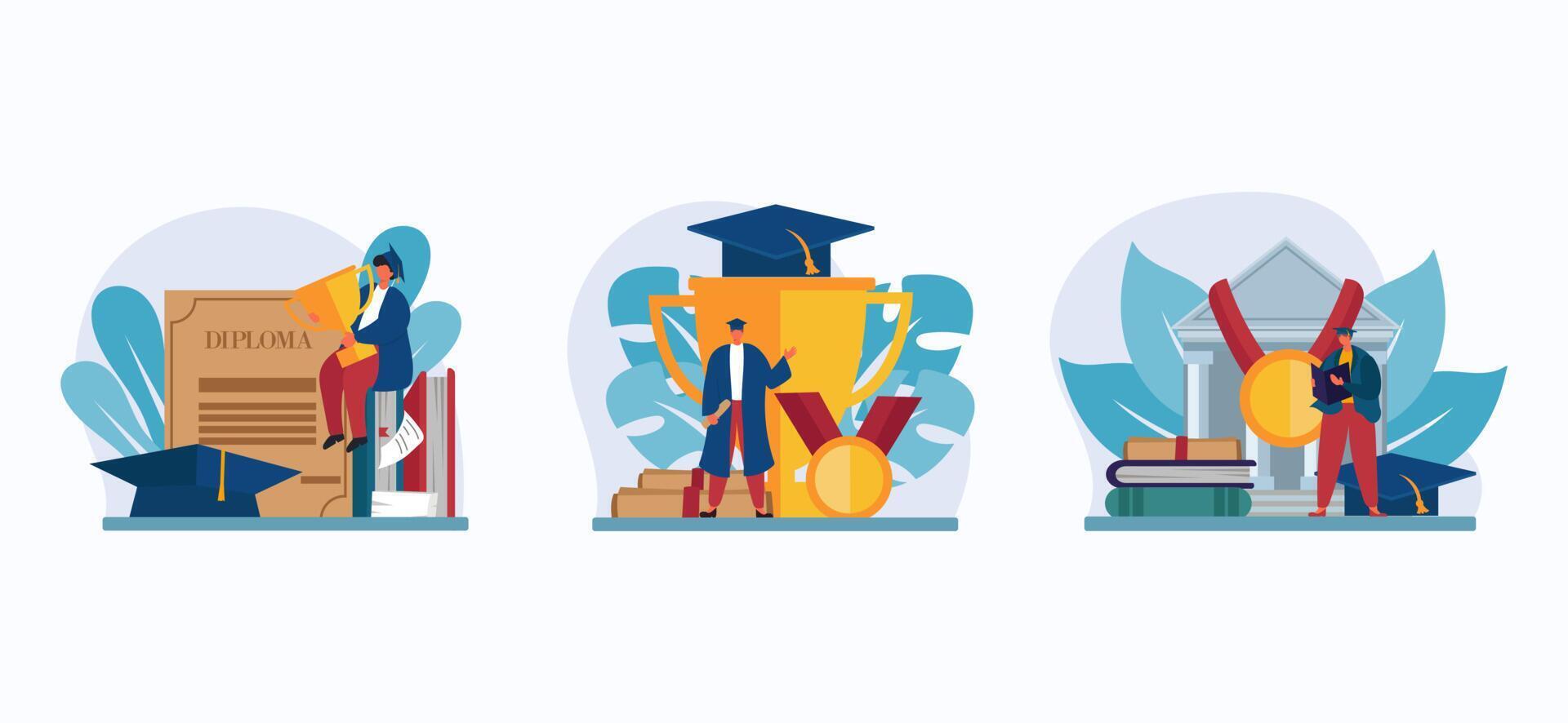 Student Graduation Flat Bundle Design vector