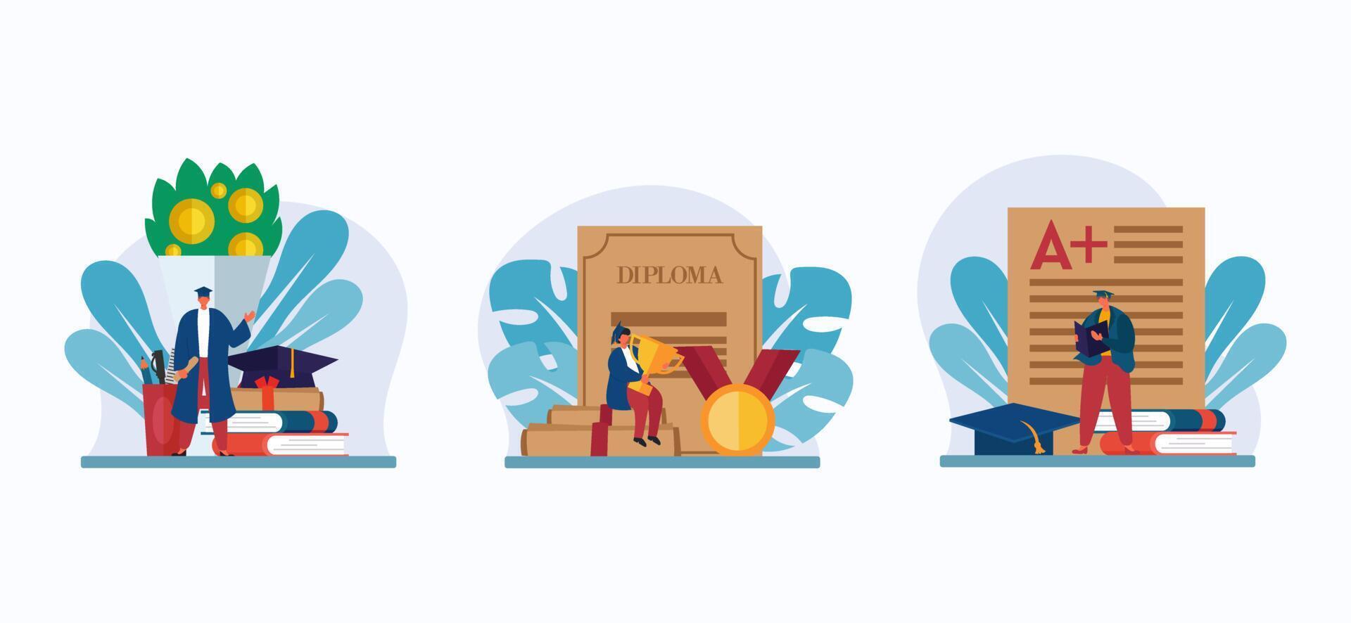 Towards School Graduate Day Flat Bundle Design vector