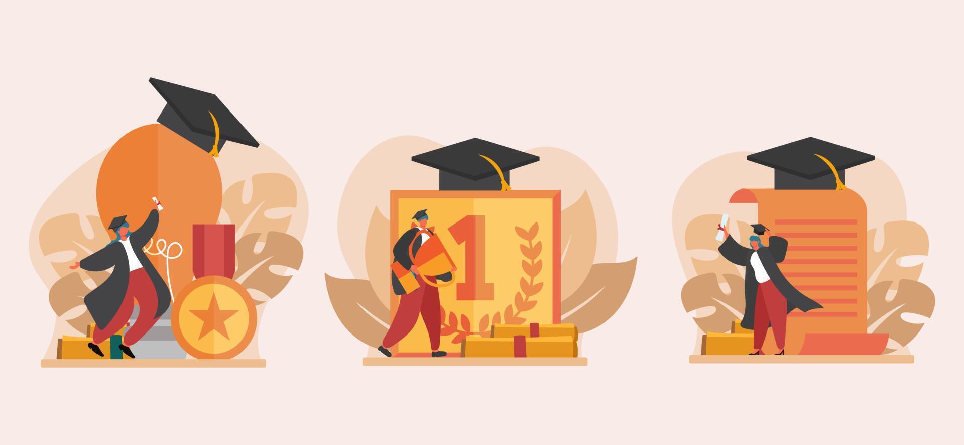 Graduated Student Flat Bundle Design vector