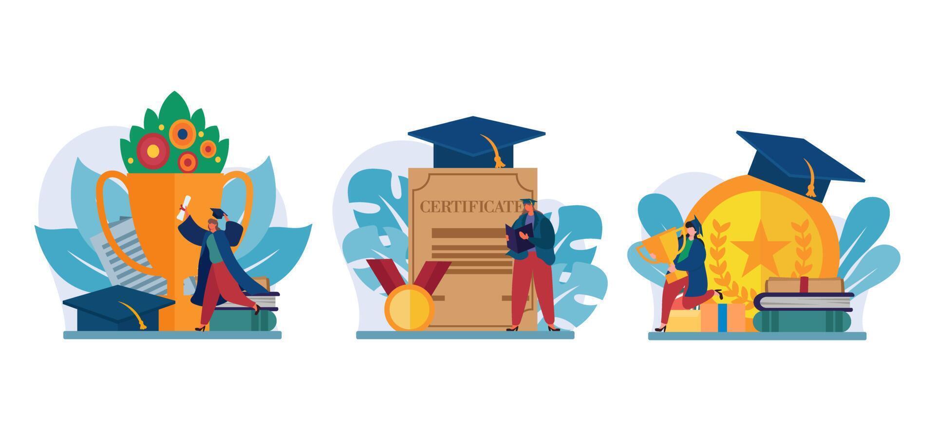 Graduate Student Day Flat Bundle Design vector
