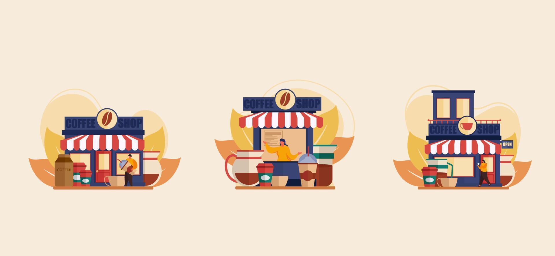 Cafe Shop in the Middle of the City Flat Design vector