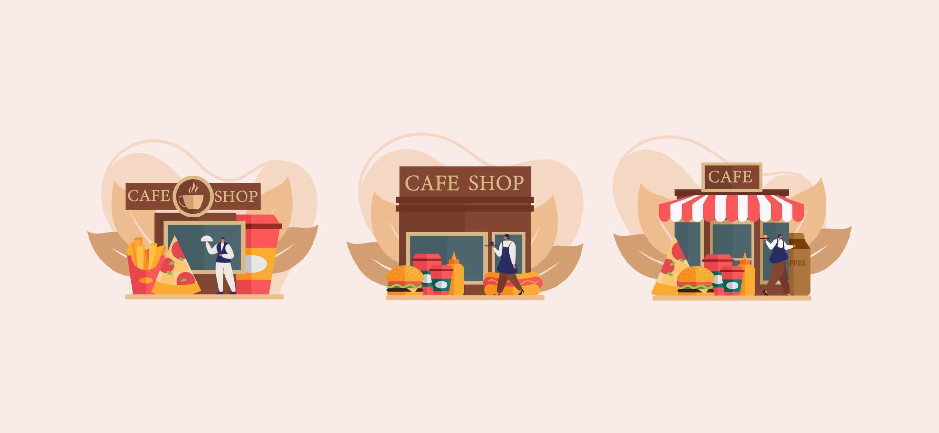 Food Vendor Cafe Shop Flat Design vector