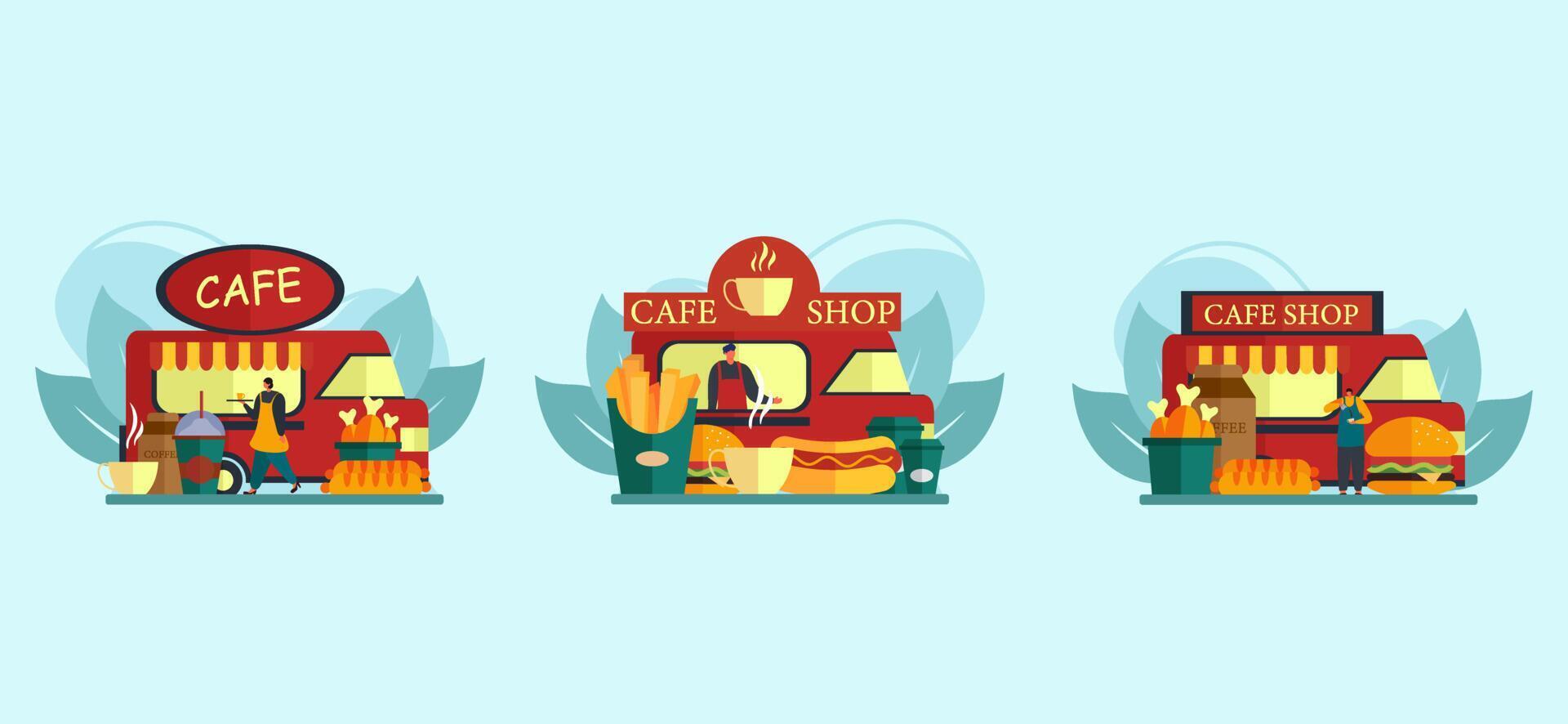 Cafe in the Middle of a City Street Flat Design vector